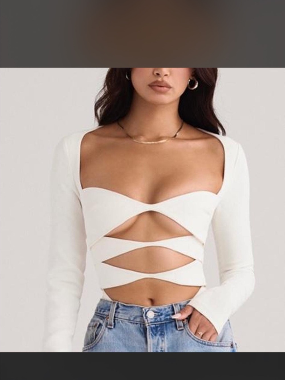 House of CB White Long Sleeve Strappy Cutout Crop Top